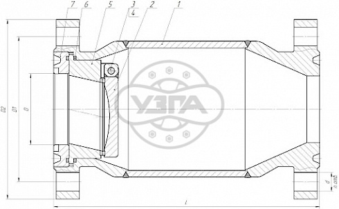 Клапан обратный поворотный фланцевый Dn100 Pn40 09Г2С