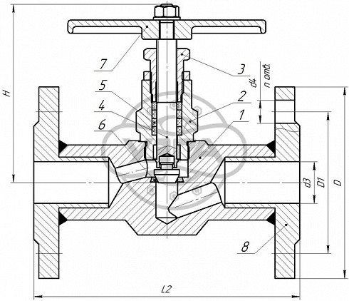 Клапан запорный Dn50 Pn250 фланцевый 09Г2С 15лс68нж