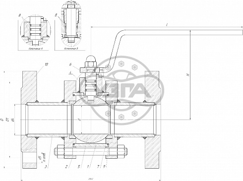 Кран шаровой разборный трехсоставной стяжной конструкции фланцевый Dn80 Pn63 09Г2C 11лс45п