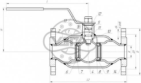 Кран цельносварной полнопроходной фланцевый Dn100 Pn16 09Г2С 10лс9пм