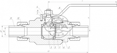 Кран шаровой разборный двухсоставной штуцерно-ниппельный Dn20 Pn16 09Г2С 11лс45п